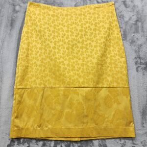 NEW Downeast Skirt Womens L Yellow Bamboo Brave Brocade Lined Pencil‎ Side Zip